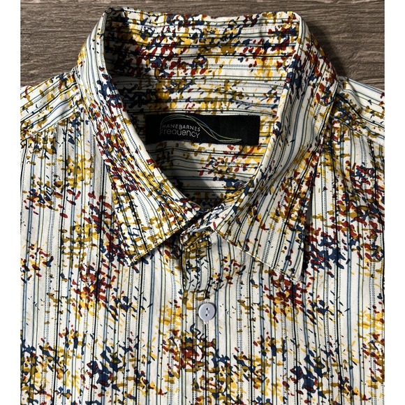 Jhane Barnes Other - Jhane Barnes Frequency Short Sleeve Striped Abstract Casual Button Shirt Sz 2XL